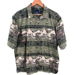 LA Police Gear Large Green Military Tactical Tiki Short Sleeve Snap Button Shirt
